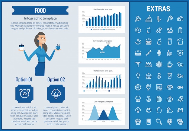 Plantilla de infografía de alimentos, elementos e iconos