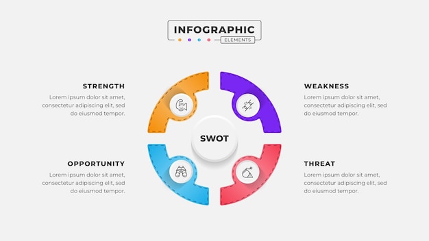 plantilla de infografía de análisis Swot con íconos