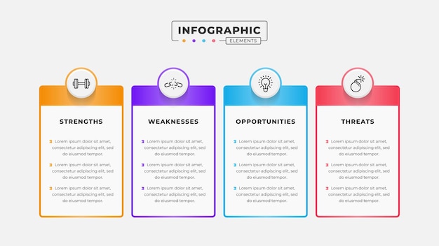 plantilla de infografía de análisis Swot con íconos