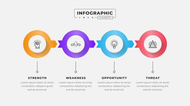 plantilla de infografía de análisis Swot con íconos
