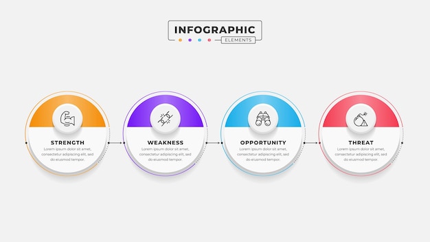 plantilla de infografía de análisis Swot con íconos
