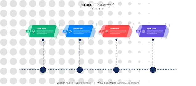 Vector plantilla de infografía árbol abstracto con círculos y 4 pasos