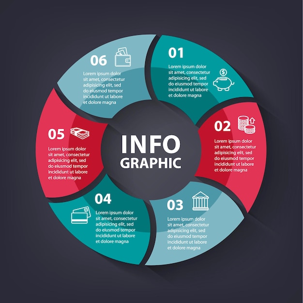 Plantilla de infografía de bucle colorido vectorial para presentación de gráfico de diagrama y resumen de gráfico