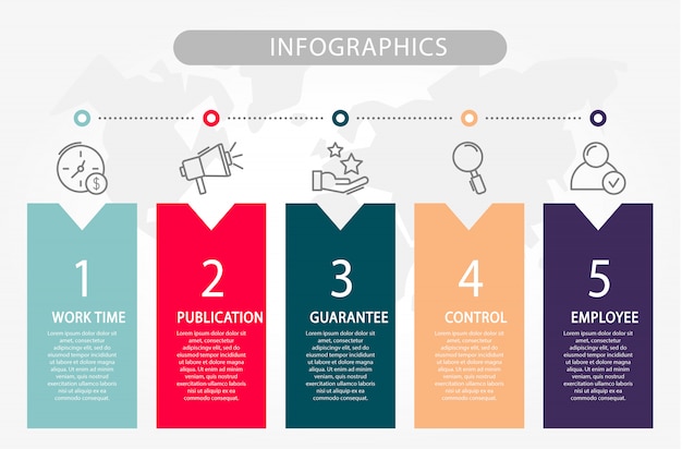 Plantilla infografía con cinco elementos.