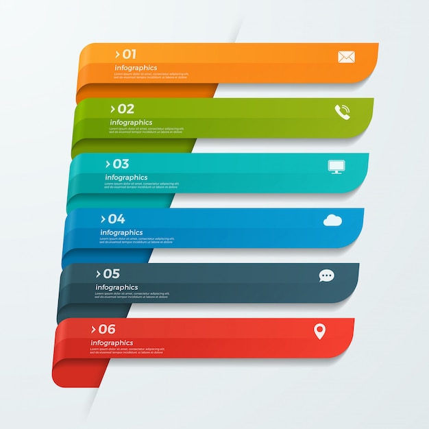 Plantilla de infografía con cintas banners flechas 6 opciones