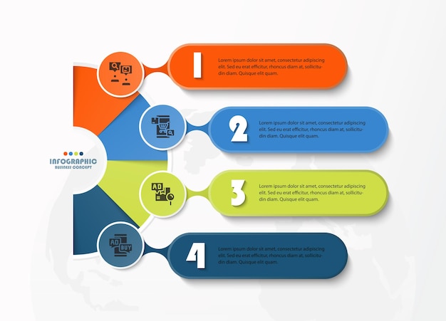 Plantilla de infografía circular con proceso de 4 pasos o gráfico de proceso de opciones