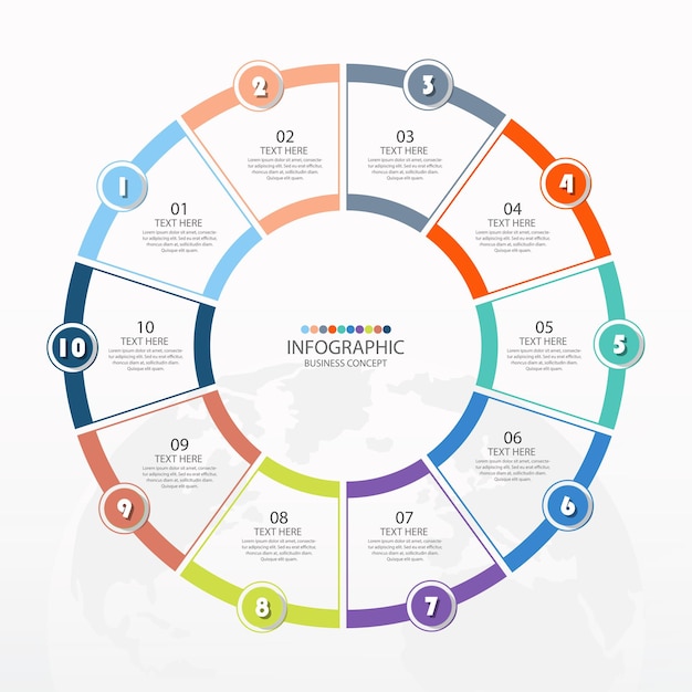 Plantilla de infografía de círculo básico con 10 pasos, proceso u opciones, gráfico de proceso.