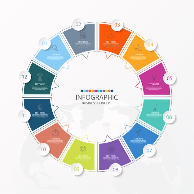 Vector plantilla de infografía de círculo básico con 12 pasos