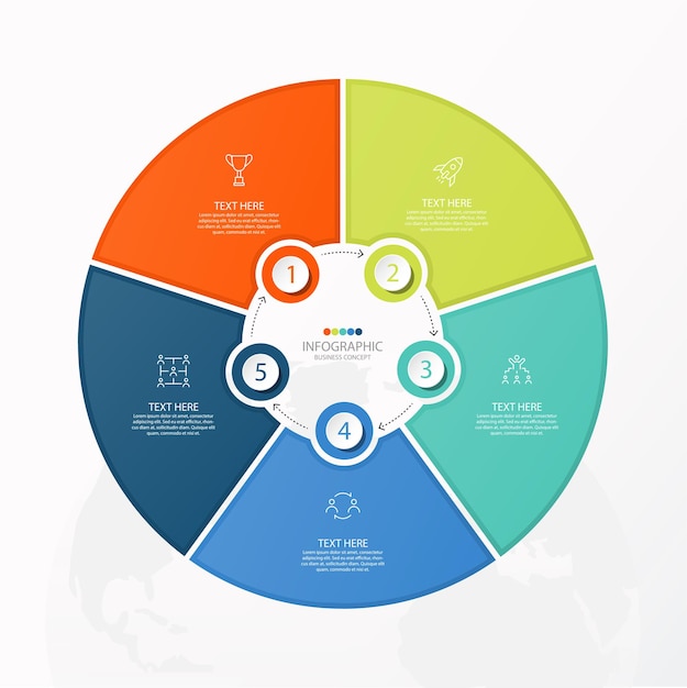 Plantilla de infografía de círculo básico con 5 pasos, proceso u opciones, gráfico de proceso