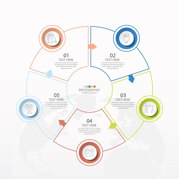 Plantilla de infografía de círculo básico con 5 pasos, proceso u opciones, gráfico de proceso