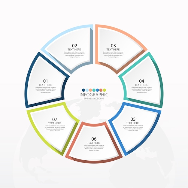 Plantilla de infografía de círculo básico con 7 pasos, procesos u opciones