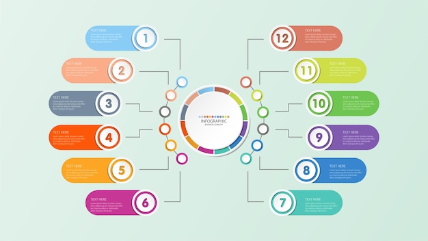 Plantilla de infografía de círculo básico con proceso de 12 pasos o gráfico de proceso de opciones Se utiliza para presentaciones de diagramas de procesos diseño de flujo de trabajo infografía de diagrama de flujo Ilustración vectorial eps10