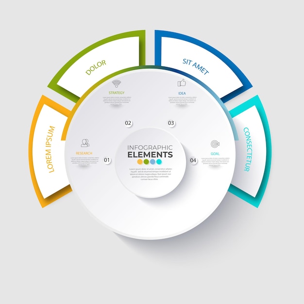 plantilla de infografía de círculo de línea de tiempo 4 opciones o pasos