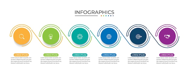 plantilla de infografía de círculo de negocios iconas infográficas de línea de tiempo con 6 opciones