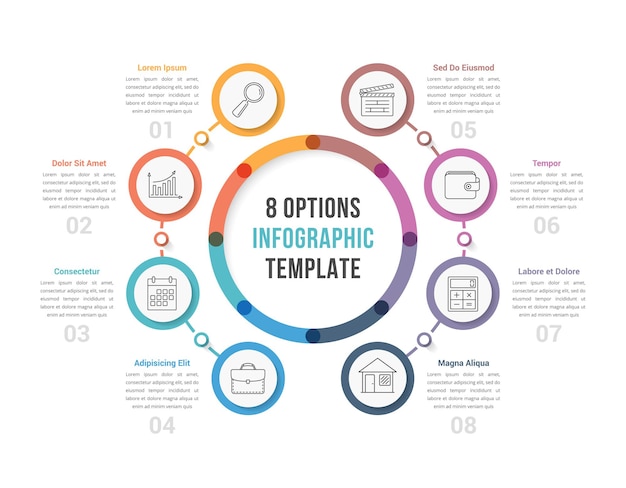 plantilla de infografía de círculo con ocho opciones