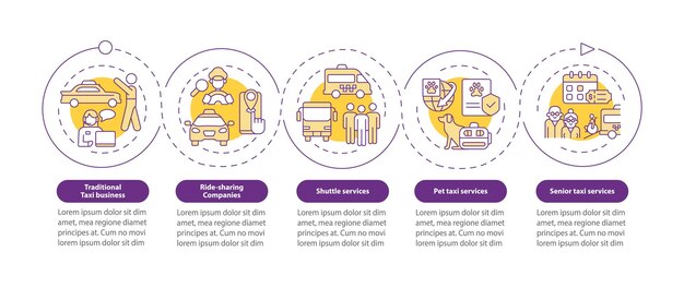 Plantilla de infografía de círculo púrpura de tipos de negocios de taxi