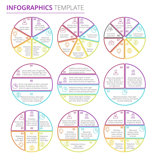 Plantilla de infografía con colores brillantes sobre un fondo blanco en un estilo empresarial plano moderno