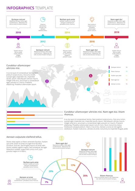 Plantilla de infografía con colores brillantes sobre un fondo blanco en un estilo empresarial plano moderno