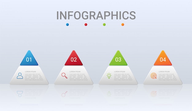 Plantilla de infografía colorida línea de tiempo con 4 pasos sobre fondo gris, ilustración