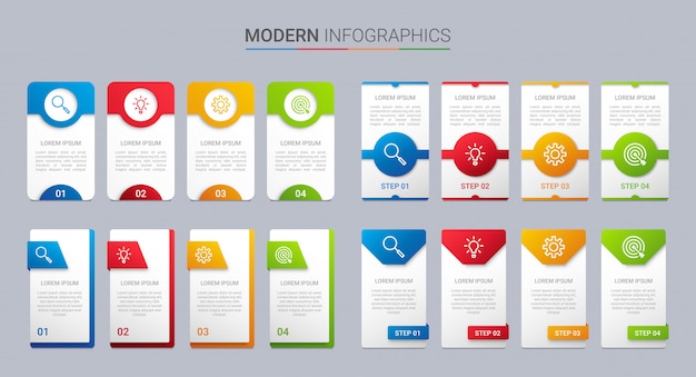 Vector plantilla de infografía colorida línea de tiempo con 4 pasos