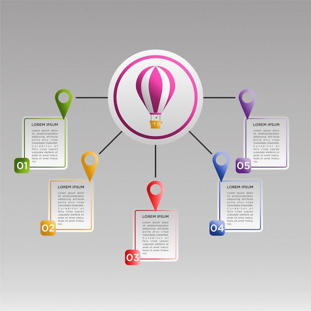 Plantilla de infografía colorido con globos de aire caliente