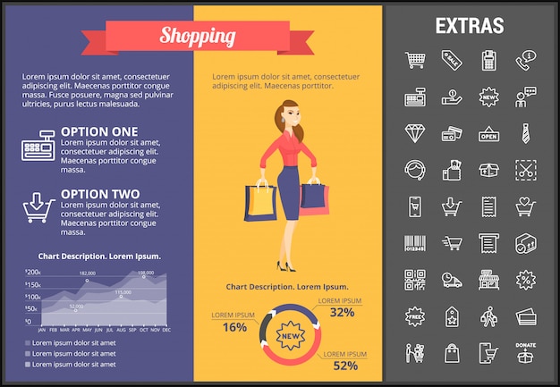 Plantilla de infografía comercial, elementos e iconos