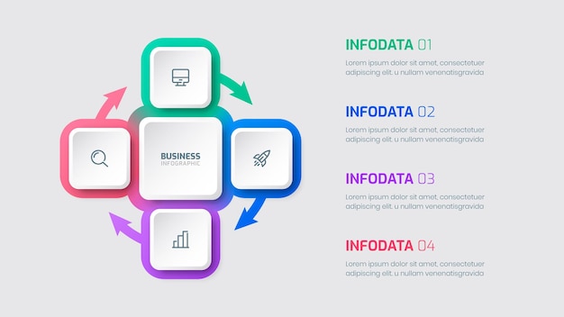 Plantilla de infografía comercial con flecha de etiqueta rectangular 4 Opciones Se puede usar para presentación