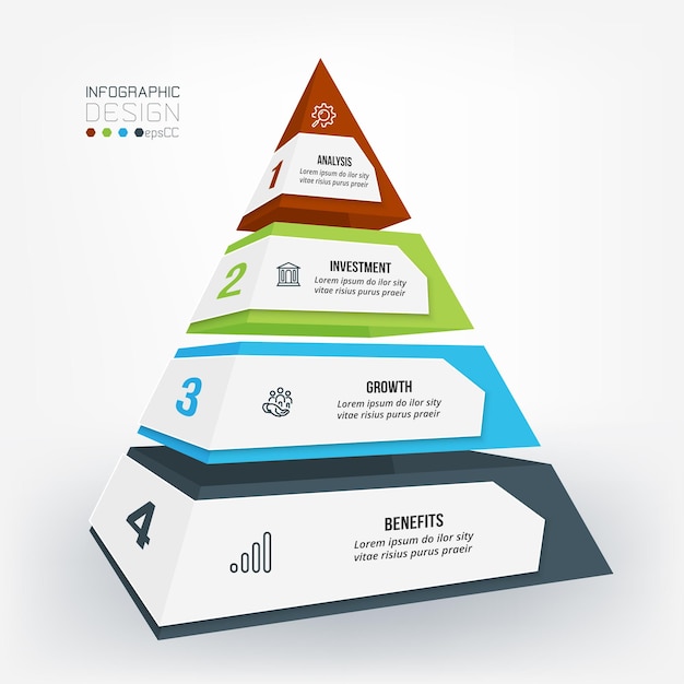 Vector plantilla de infografía de concepto de negocio con pirámide.