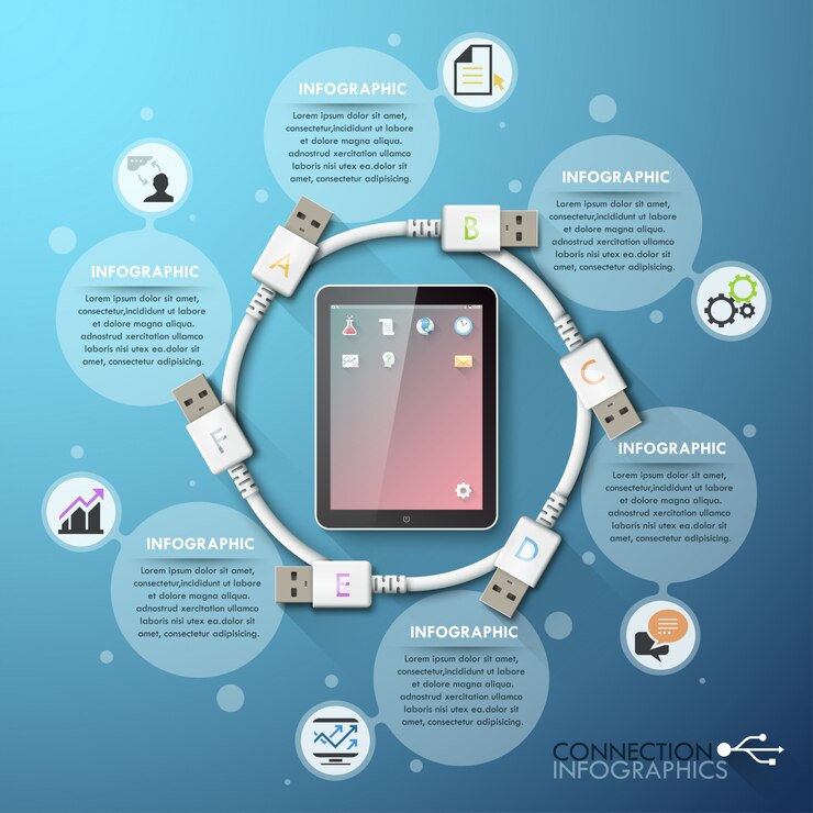 Vector plantilla de infografía de conexión usb de negocios