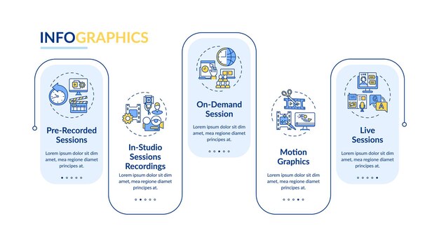 Plantilla de infografía de contenido VE. Elementos de diseño de presentaciones de sesiones grabadas bajo demanda.