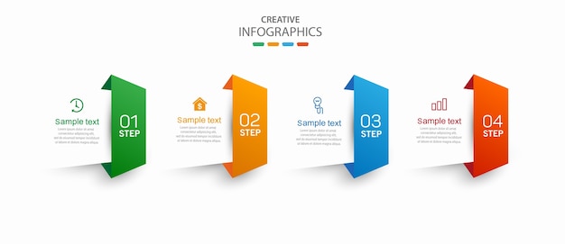 Plantilla de infografía creativa con iconos y 4 opciones o pasos.