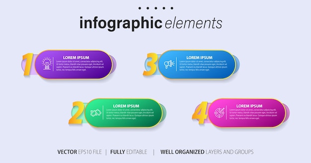 plantilla de infografía creativa vectorial de cuatro pasos
