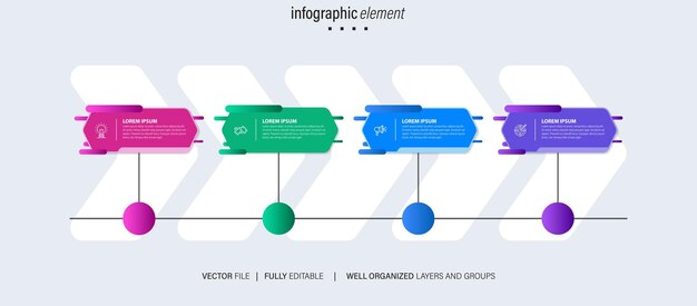 plantilla de infografía creativa vectorial de cuatro pasos
