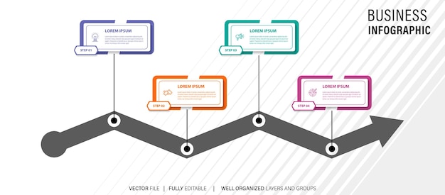 plantilla de infografía creativa vectorial de cuatro pasos