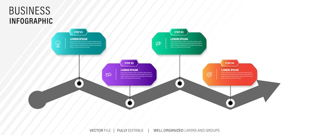 plantilla de infografía creativa vectorial de cuatro pasos