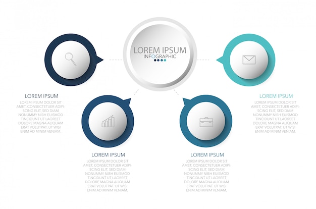 Plantilla de infografía con cuatro pasos u opciones, flujo de trabajo, diagrama de proceso