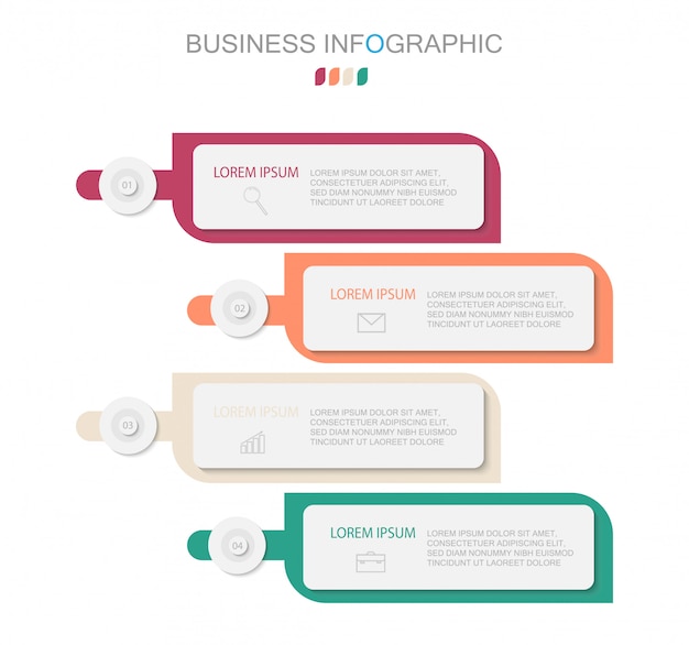 Plantilla de infografía con cuatro pasos u opciones.