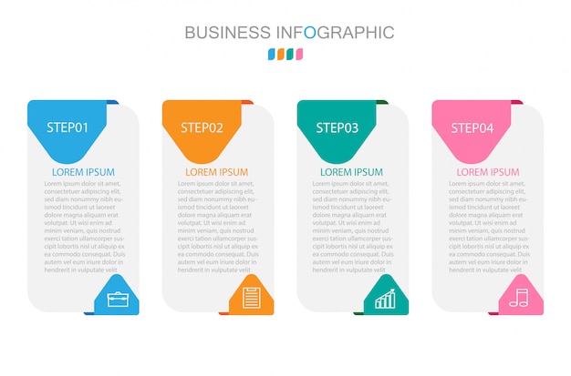 Plantilla de infografía con cuatro pasos u opciones.