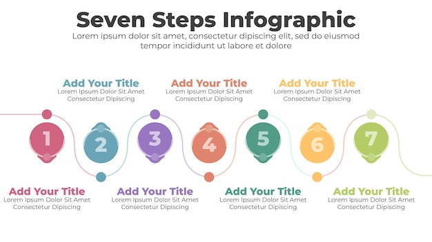 Vector plantilla de infografía de diagrama de flujo con 7 pasos o plantilla de negocio de opciones para presentación