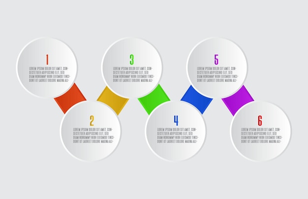 Plantilla de infografía de diagrama moderno de 6 pasos con vector de infografía de presentación de círculo blanco