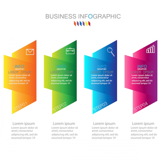Plantilla de infografía con diagrama de proceso de cuatro pasos u opciones