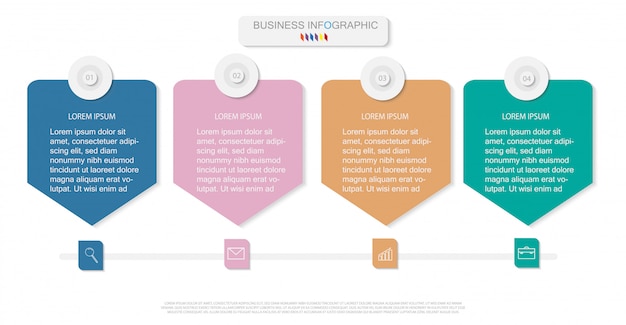 Plantilla de infografía con diagrama de proceso de flujo de trabajo de cuatro pasos u opciones