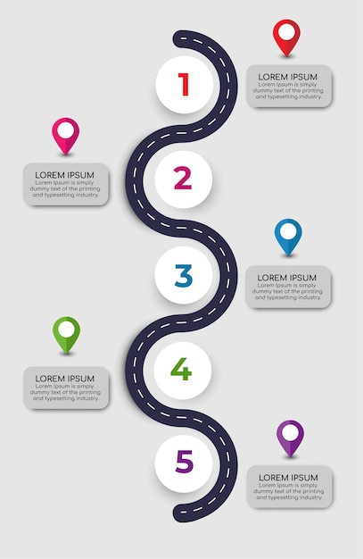 plantilla de infografía de diseño de carreteras con estructura paso a paso