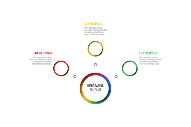 plantilla de infografía de diseño de diseño de tres pasos horizontales con proceso de elementos realistas en 3d redondos