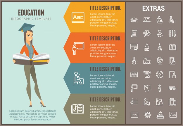 Vector plantilla de infografía educación, elementos e iconos