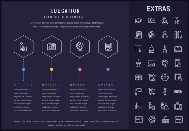 Plantilla de infografía educación, elementos e iconos