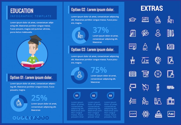 Plantilla de infografía educación, elementos e iconos