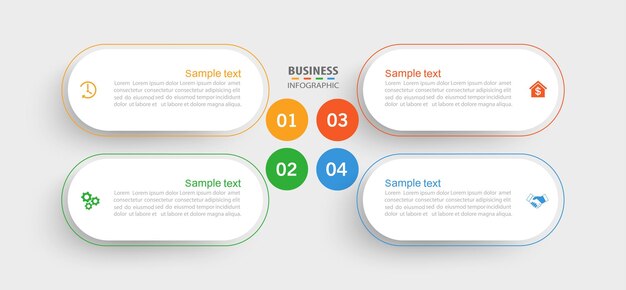 Plantilla de infografía empresarial con 4 opciones o pasos.