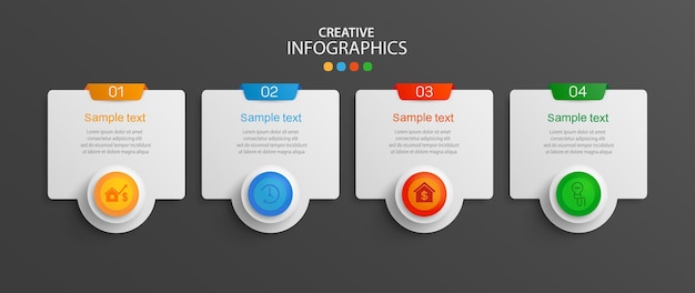 Plantilla de infografía empresarial con 4 opciones o pasos.