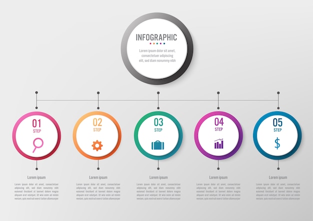 Plantilla de infografía empresarial con 5 opciones de forma circular